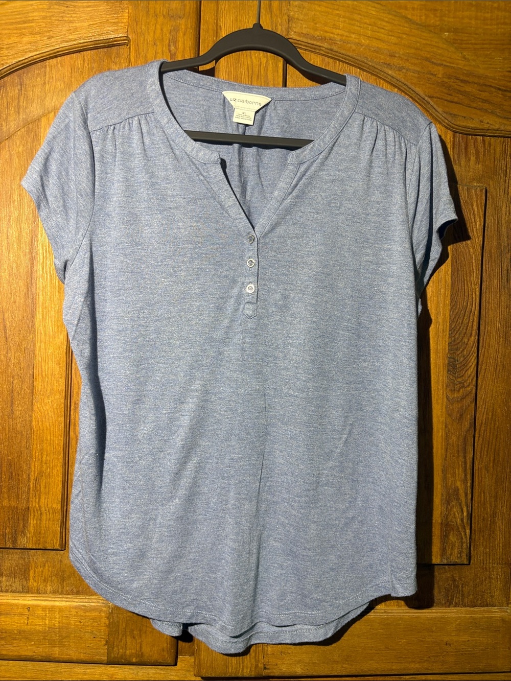 Liz Claiborne Light Heather Blue Short Sleeve Henley Top